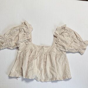 MABLE Med Cream Ruffled Cropped Blouse